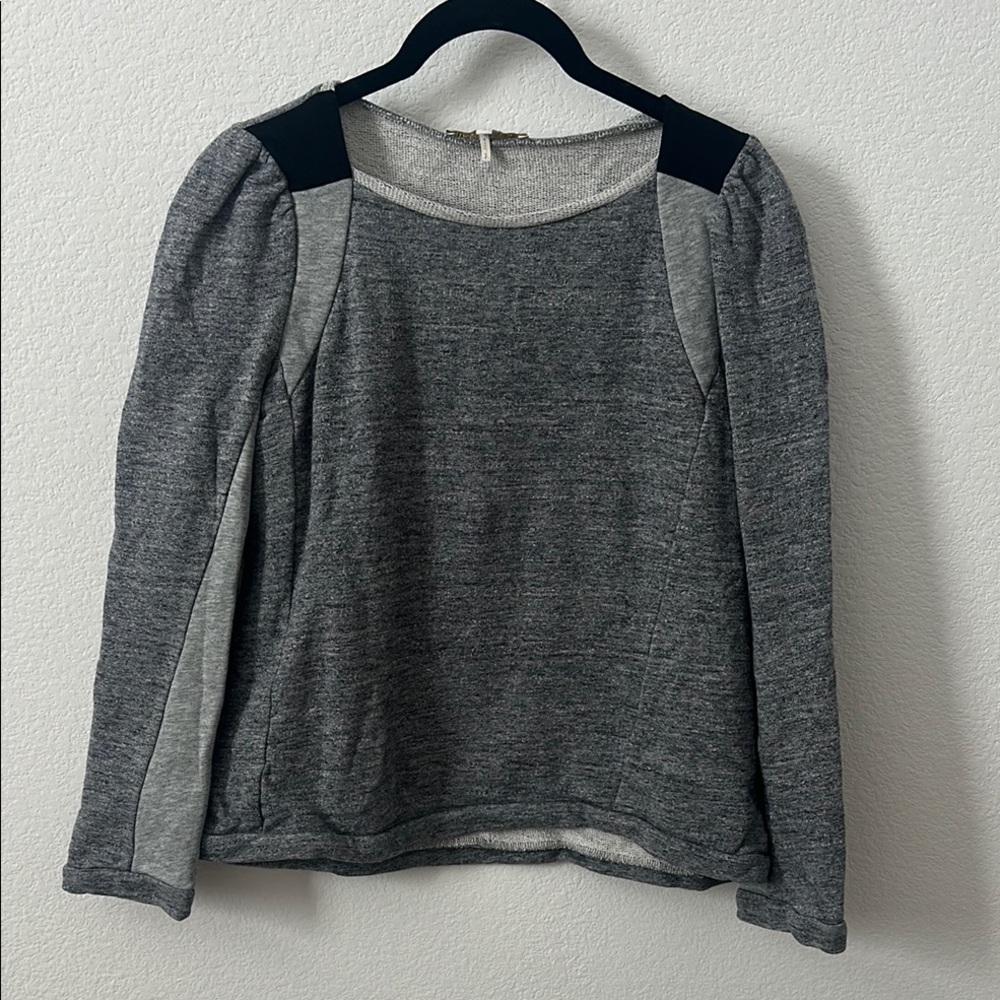 Maje Gray Boxy Blouse with Puff Sleeves